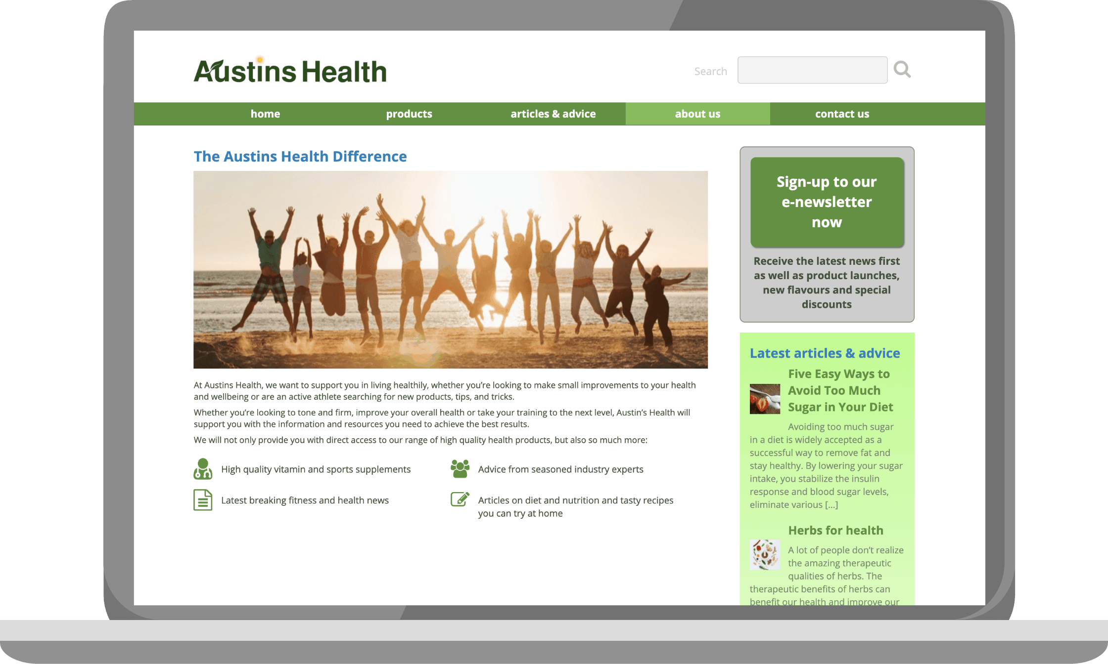 Austins Health About us page on a laptop