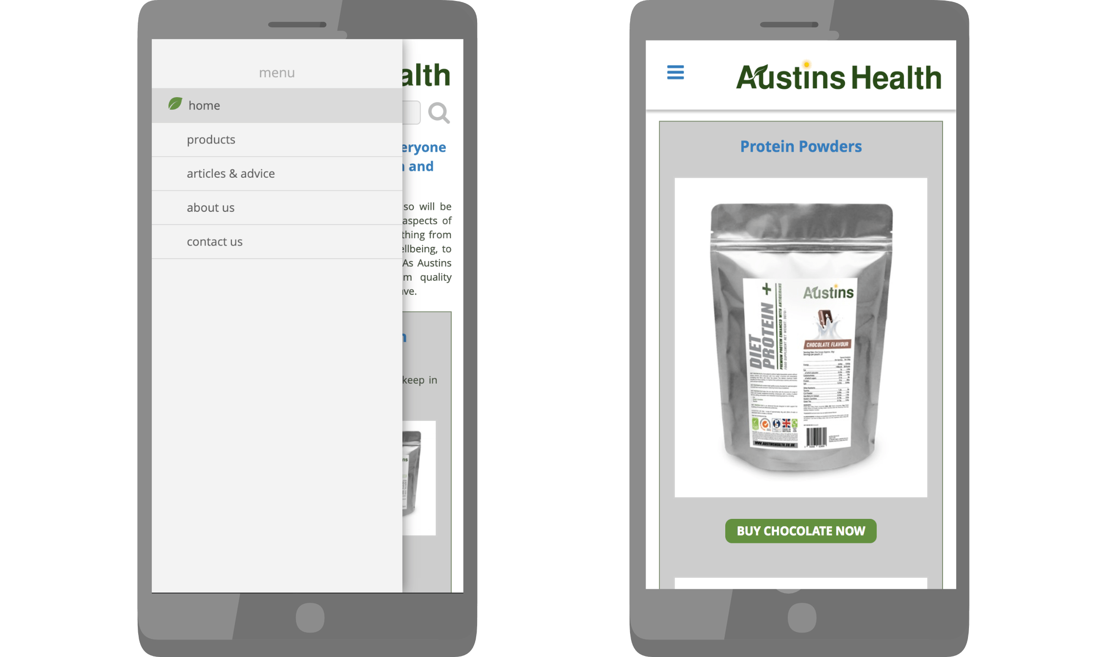 Austins health website viewed on a smart phone