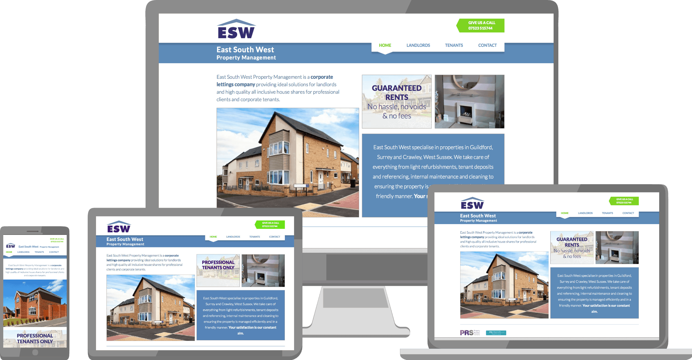 Image of East South West Property Management website design on a variety of devices