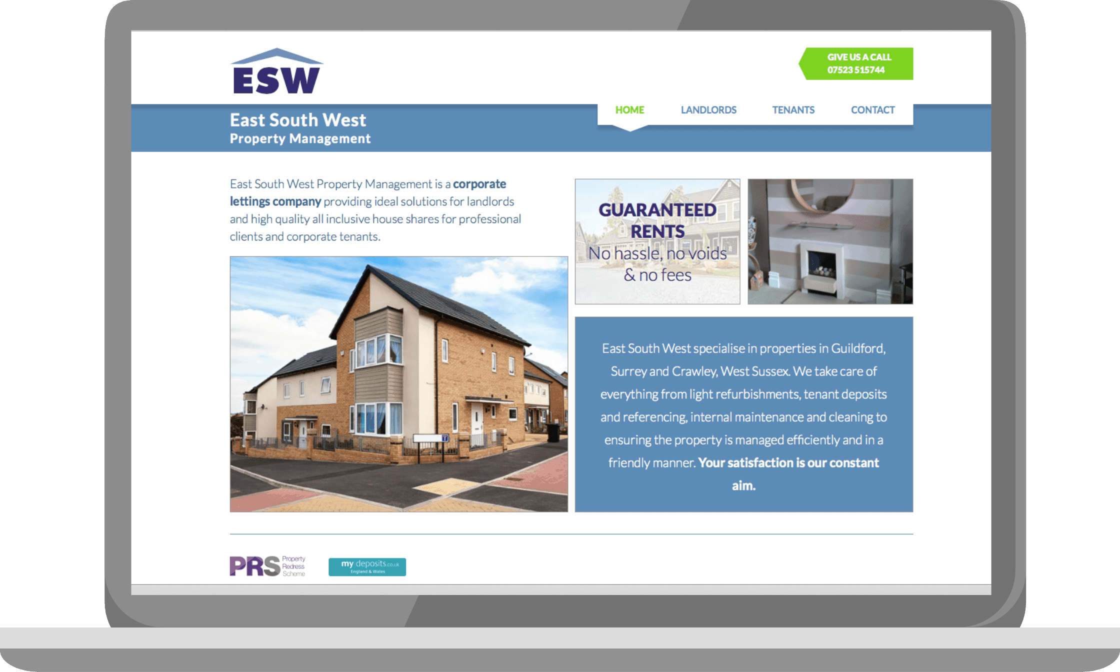 East South West Property management viewed on a laptop