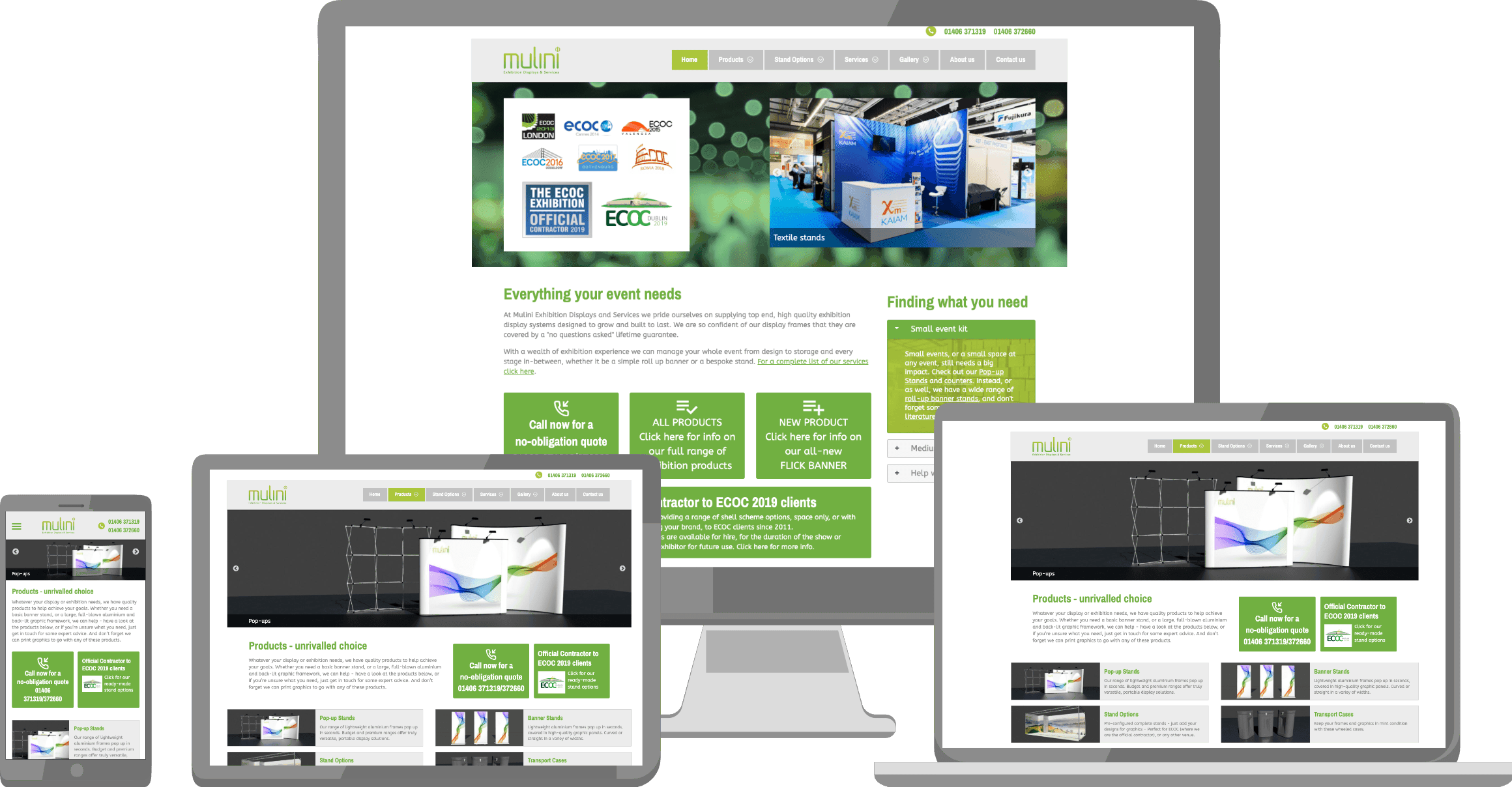 Mulini Exhibitions website displayed on a variety of devices