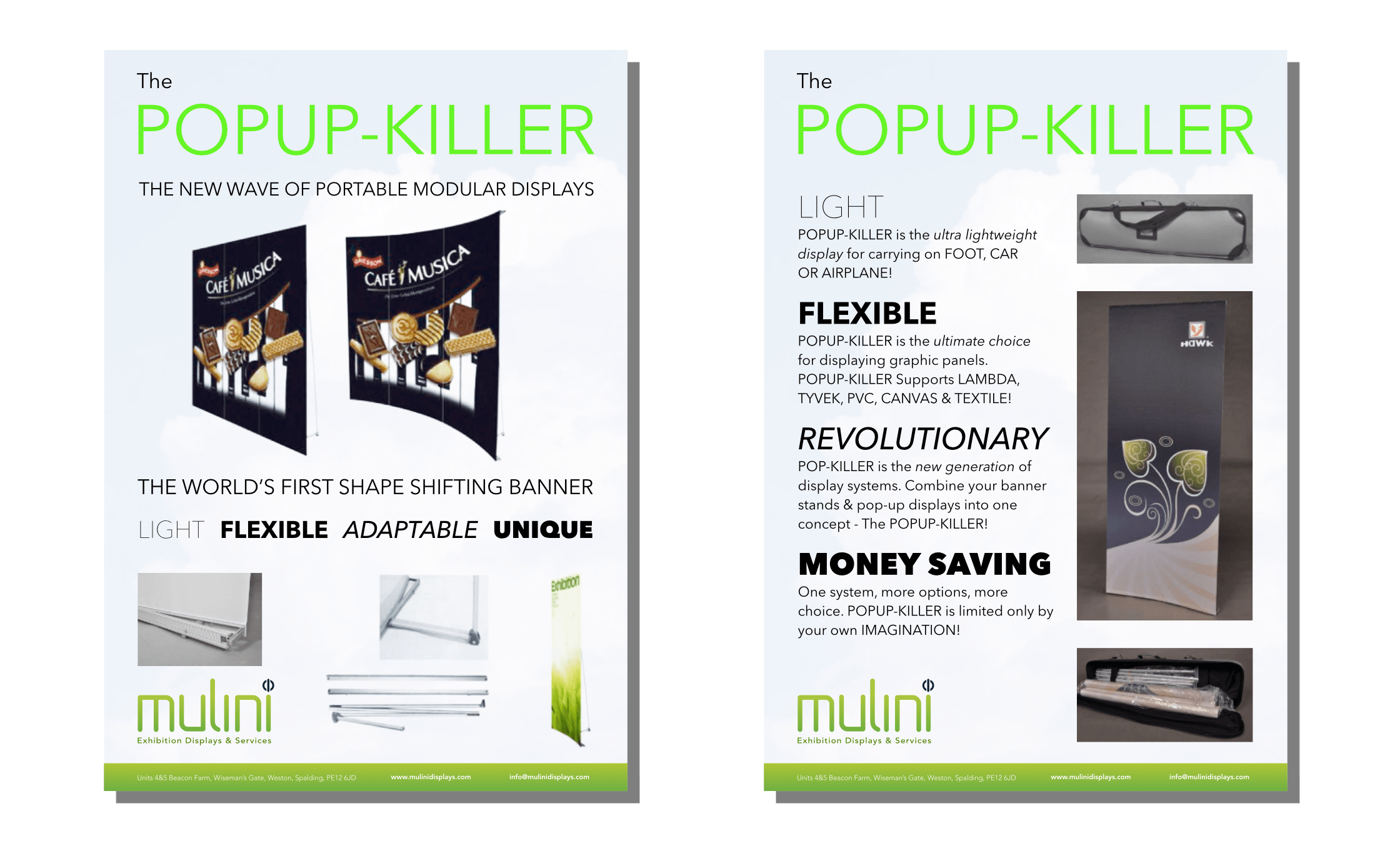 Both sides of flyer for Mulini Exhibtions